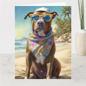 American Staffordshire on Beach,zomercadeau Kaart (Voorkant)