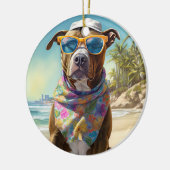 American Staffordshire on Beach,zomercadeau Keramisch Ornament (Links)