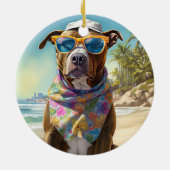 American Staffordshire on Beach,zomercadeau Keramisch Ornament (Achterkant)