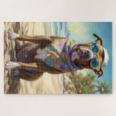 American Staffordshire on Beach,zomercadeau Legpuzzel (Horizontaal)