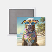 American Staffordshire on Beach,zomercadeau Magneet (Voorkant / Achterkant)