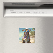 American Staffordshire on Beach,zomercadeau Magneet (Insitu (Vaatwasser))