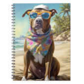 American Staffordshire on Beach,zomercadeau Notitieboek (Voorkant)