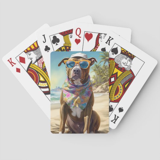 American Staffordshire on Beach,zomercadeau Pokerkaarten (Achterkant)