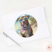 American Staffordshire on Beach,zomercadeau Ronde Sticker (Envelop)