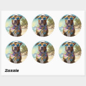 American Staffordshire on Beach,zomercadeau Ronde Sticker (Vel)