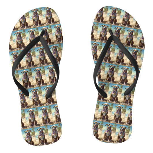 American Staffordshire on Beach,zomercadeau Teenslippers (Voetbed)
