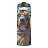 American Staffordshire on Beach,zomercadeau Thermosbeker (Voorkant)