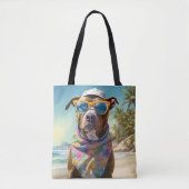 American Staffordshire on Beach,zomercadeau Tote Bag (Voorkant)