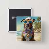 American Staffordshire on Beach,zomercadeau Vierkante Button 5,1 Cm (Voorkant /achterkant)