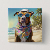 American Staffordshire on Beach,zomercadeau Vierkante Button 5,1 Cm (Voorkant)