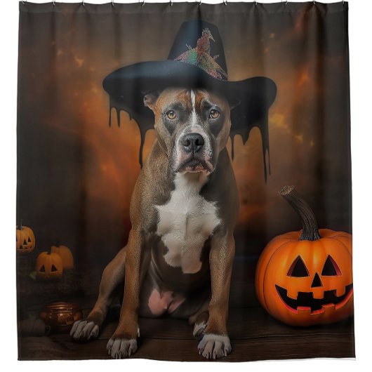 American Staffordshire Pompoenen Halloween Scary Douchegordijn (Voorkant)