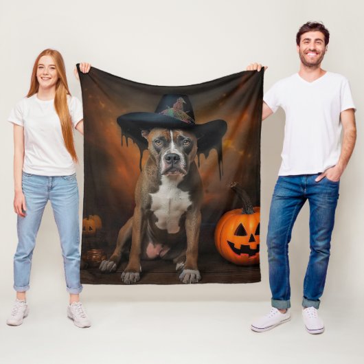 American Staffordshire Pompoenen Halloween Scary Fleece Deken (In situ)