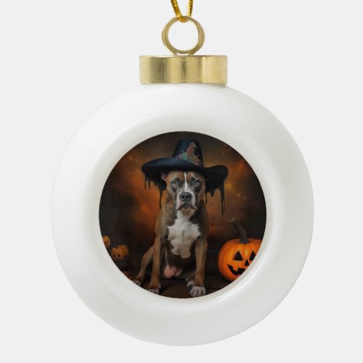 American Staffordshire Pompoenen Halloween Scary Keramische Bal Ornament (Voorkant)