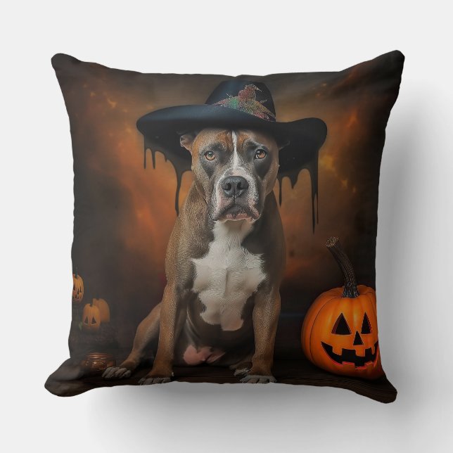 American Staffordshire Pompoenen Halloween Scary Kussen (Voorkant)