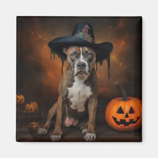 American Staffordshire Pompoenen Halloween Scary Magneet (Voorkant)