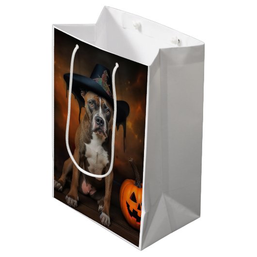 American Staffordshire Pompoenen Halloween Scary Medium Cadeauzakje (Voorkant Gekanteld)