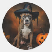 American Staffordshire Pompoenen Halloween Scary Ronde Sticker (Voorkant)