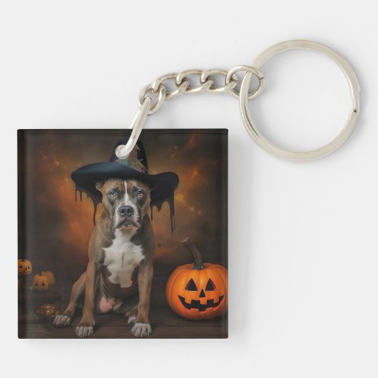 American Staffordshire Pompoenen Halloween Scary Sleutelhanger (Achterkant)