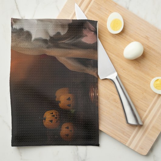 American Staffordshire Pompoenen Halloween Scary Theedoek (Quarter Fold)