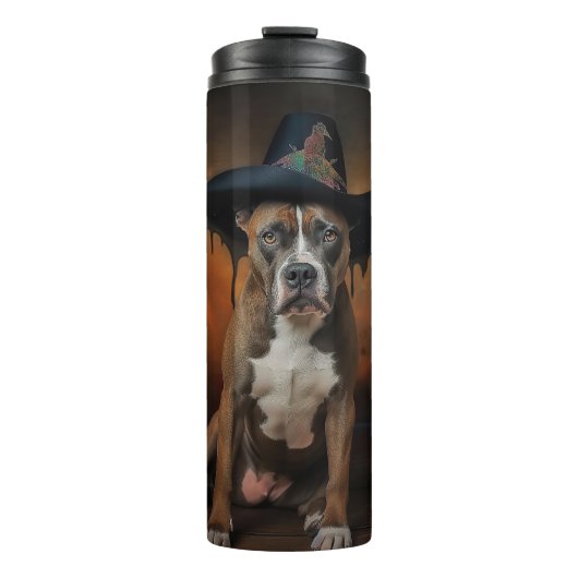 American Staffordshire Pompoenen Halloween Scary Thermosbeker (Voorkant)