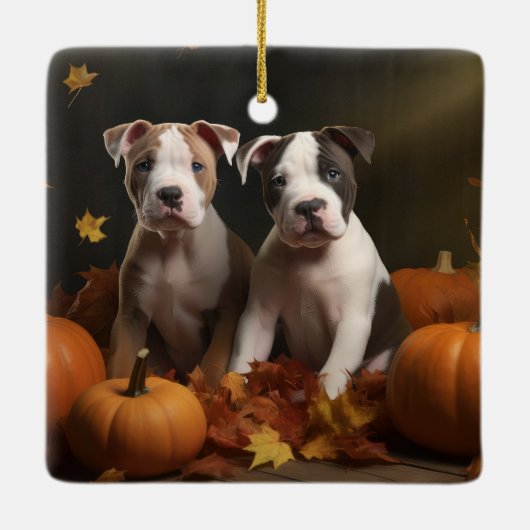 American Staffordshire Puppy Herfst Verrukking Keramisch Ornament (Achterkant)