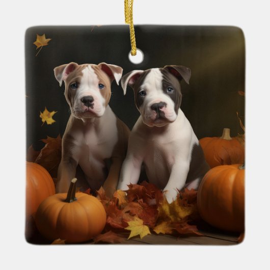 American Staffordshire Puppy Herfst Verrukking Keramisch Ornament (Voorkant)