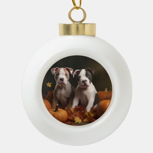 American Staffordshire Puppy Herfst Verrukking Keramische Bal Ornament (Voorkant)