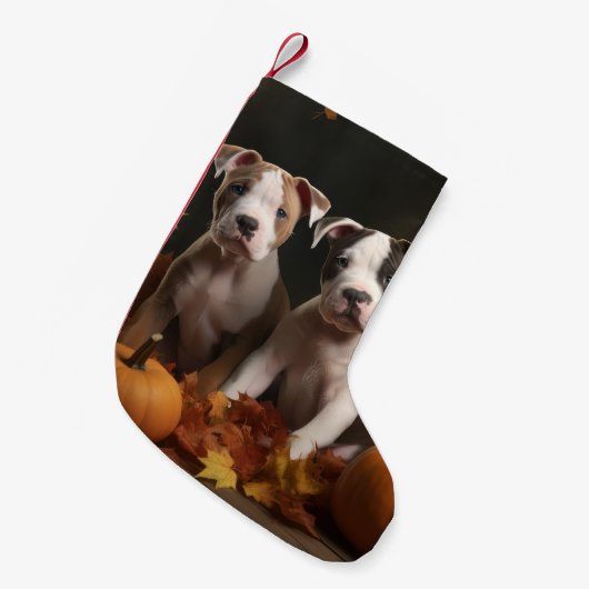American Staffordshire Puppy Herfst Verrukking Kleine Kerstsok (Voorkant (Hangend))