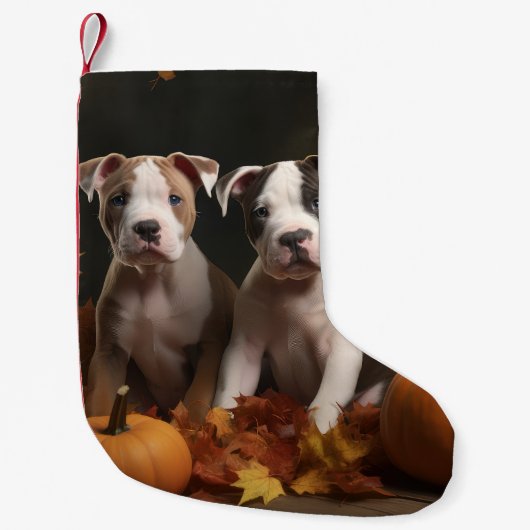 American Staffordshire Puppy Herfst Verrukking Kleine Kerstsok (Voorkant)