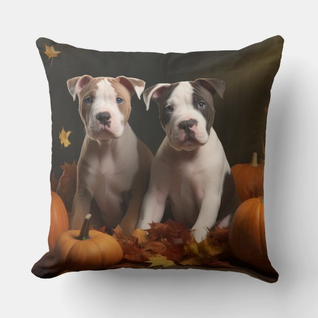 American Staffordshire Puppy Herfst Verrukking Kussen (Voorkant)