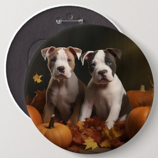 American Staffordshire Puppy Herfst Verrukking Ronde Button 6,0 Cm (Voorkant /achterkant)