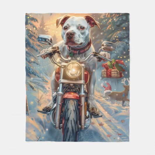 American Staffordshire Riding Motorcycle Kerstmis Fleece Deken (Voorkant)