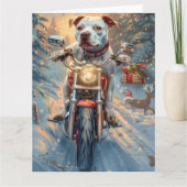 American Staffordshire Riding Motorcycle Kerstmis Kaart (Voorkant)