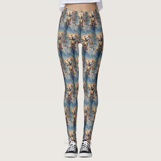 American Staffordshire Riding Motorcycle Kerstmis Leggings (Voorkant)