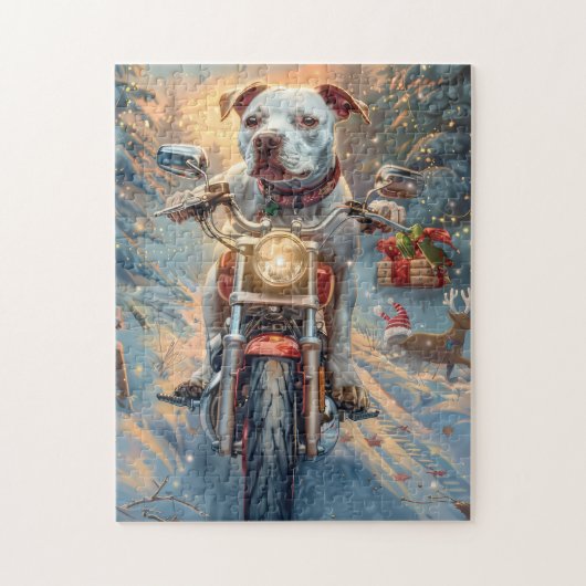 American Staffordshire Riding Motorcycle Kerstmis Legpuzzel (Verticaal)