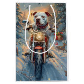 American Staffordshire Riding Motorcycle Kerstmis Medium Cadeauzakje (Voorkant)