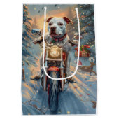 American Staffordshire Riding Motorcycle Kerstmis Medium Cadeauzakje (Achterkant)