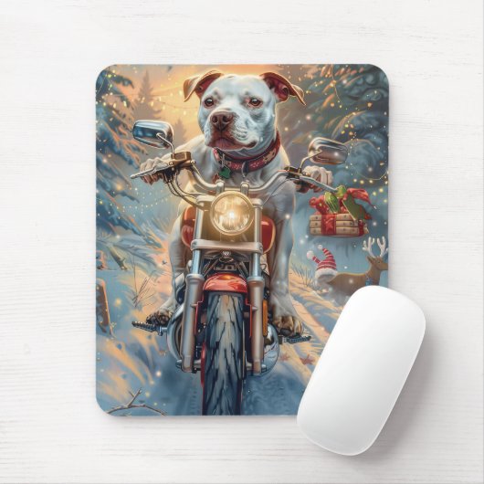 American Staffordshire Riding Motorcycle Kerstmis Muismat (Met muis)