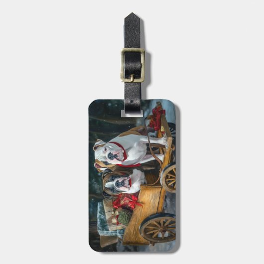 American Staffordshire Sneeuwslee Kerstmis Bagagelabel (Voorkant verticaal)