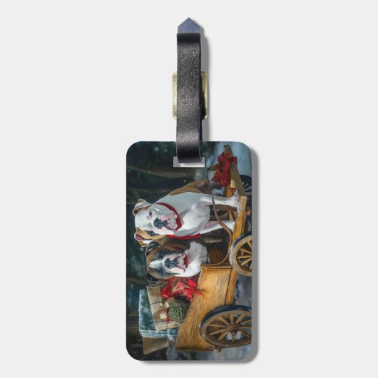 American Staffordshire Sneeuwslee Kerstmis Bagagelabel (Achterkant verticaal)