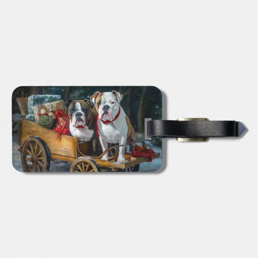 American Staffordshire Sneeuwslee Kerstmis Bagagelabel (Achterkant horizontaal)