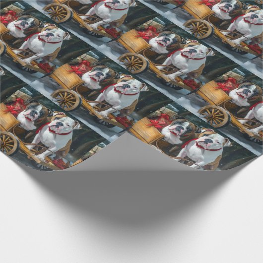 American Staffordshire Sneeuwslee Kerstmis Cadeaupapier (Hoek)