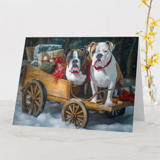American Staffordshire Sneeuwslee Kerstmis Kaart (Gele Bloem)