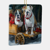 American Staffordshire Sneeuwslee Kerstmis Keramisch Ornament (Rechts)