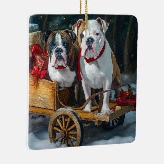 American Staffordshire Sneeuwslee Kerstmis Keramisch Ornament (Rechts)