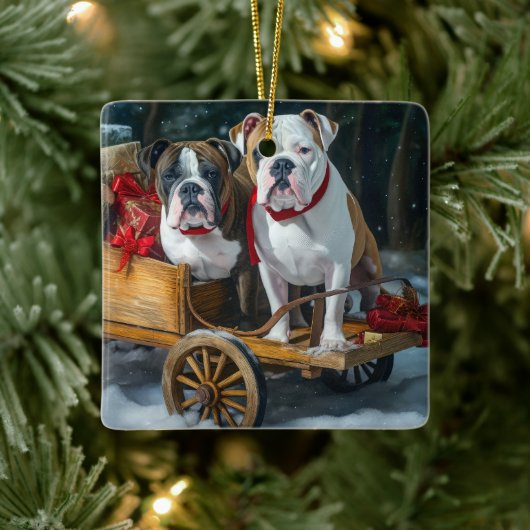 American Staffordshire Sneeuwslee Kerstmis Keramisch Ornament (Boom)