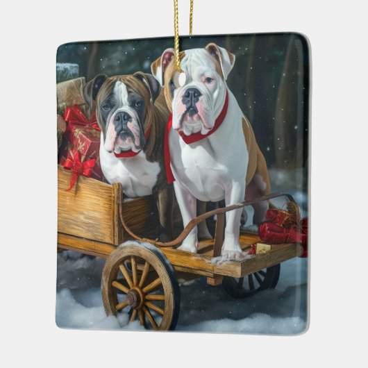 American Staffordshire Sneeuwslee Kerstmis Keramisch Ornament (Links)