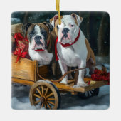 American Staffordshire Sneeuwslee Kerstmis Keramisch Ornament (Voorkant)