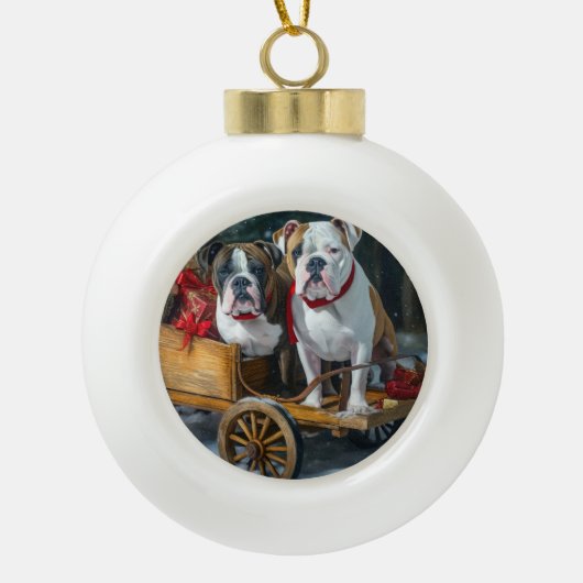 American Staffordshire Sneeuwslee Kerstmis Keramische Bal Ornament (Voorkant)